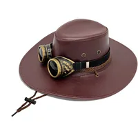Western PU Leather Cowboy Hat Men's Cross-Border Big Brim Fedora Hat Women's Outdoor Travel Sunshade Knight Hat Wholesale sku image 6