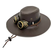 Western PU Leather Cowboy Hat Men's Cross-Border Big Brim Fedora Hat Women's Outdoor Travel Sunshade Knight Hat Wholesale sku image 7