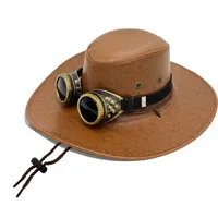 Western PU Leather Cowboy Hat Men's Cross-Border Big Brim Fedora Hat Women's Outdoor Travel Sunshade Knight Hat Wholesale sku image 8