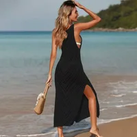 Women's Irregular Skirt Casual Streetwear V Neck Sleeveless Solid Color Maxi Long Dress Casual Banquet Street main image 4