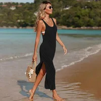 Women's Irregular Skirt Casual Streetwear V Neck Sleeveless Solid Color Maxi Long Dress Casual Banquet Street sku image 2