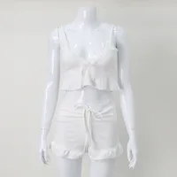 Holiday Beach Women's Fresh And Sweet Fresh Wind Environmental Protection Cotton Spandex Leisure Suit Shorts Sets sku image 4