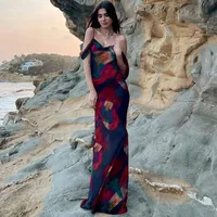 Women's Adults Strap Dress Sexy Boat Neck Pullovers Suspenders, Prints, Coast Style, Low Cut Sleeveless Plant Flowers Maxi Long Dress Holiday Beach Street main image 4