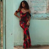 Women's Adults Strap Dress Sexy Boat Neck Pullovers Suspenders, Prints, Coast Style, Low Cut Sleeveless Plant Flowers Maxi Long Dress Holiday Beach Street main image 1