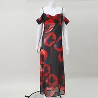 Women's Adults Strap Dress Sexy Boat Neck Pullovers Suspenders, Prints, Coast Style, Low Cut Sleeveless Plant Flowers Maxi Long Dress Holiday Beach Street sku image 1