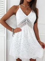 Women's Adults A- Line Skirt Fresh And Sweet Sweet Style V Neck Sling Style Lace-Up Sleeveless Solid Color Knee-Length Date main image 1