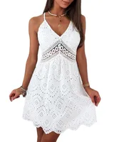 Women's Adults A- Line Skirt Fresh And Sweet Sweet Style V Neck Sling Style Lace-Up Sleeveless Solid Color Knee-Length Date main image 3