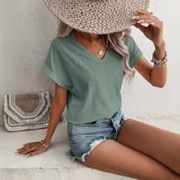 Women's Adults T-shirt Pullovers Short Sleeve T-Shirts European And American Wind Streetwear Solid Color main image 3