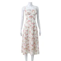 Women's Adults Lotus Leaf Skirt Princess Wind Fresh And Sweet Boat Neck Pullovers High Quality, Fishbone, Lining, Sling, Slit, Flounced Skirt Sleeveless Plant Flowers Midi Dress Casual Date Lawn main image 3