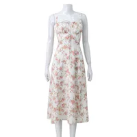 Women's Adults Lotus Leaf Skirt Princess Wind Fresh And Sweet Boat Neck Pullovers High Quality, Fishbone, Lining, Sling, Slit, Flounced Skirt Sleeveless Plant Flowers Midi Dress Casual Date Lawn sku image 2