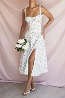 Women's Adults Lotus Leaf Skirt Princess Wind Fresh And Sweet Boat Neck Pullovers High Quality, Fishbone, Lining, Sling, Slit, Flounced Skirt Sleeveless Plant Flowers Midi Dress Casual Date Lawn sku image 5