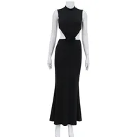 Women's Adults Patchwork Skirt European And American Wind Streetwear Basic Model Turtleneck Backless Sleeveless Human Maxi Long Dress Banquet Stage main image 5