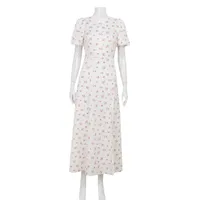 Women's Adults A- Line Skirt Elegant Round Neck Basic Model Slit Dress Short Sleeve Floral Print Maxi Long Dress Birthday Date main image 3
