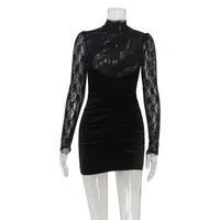 Women's Adults Hip Skirt European And American Wind Streetwear Basic Model Turtleneck Lace, See-through Long Sleeve Solid Color Above Knee Banquet Stage main image 5