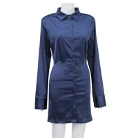 Women's Adults Pencil Skirt Temperament Commuter Intellectual Style Pullovers Turndown Shirt Upper Body, Breasted, Skirt, Lapel, Shirt Sleeve Long Sleeve Solid Color Above Knee Holiday Travel Street sku image 2