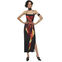 Women's Adults One-Step Skirt European And American Wind Streetwear Half-open Collar Basic Model Printing Sleeveless Flame Printing Maxi Long Dress Banquet Stage Street main image 4