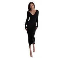 Women's Adults One-Step Skirt Elegant Style Temperament Commuter V Neck Pullovers Slit Dress Long Sleeve Solid Color Maxi Long Dress Banquet Evening Party Party main image 3