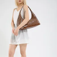 Women's Pu Leather Round Dots Streetwear Pillow Shape Zipper Tote Bag main image 2