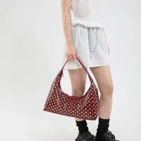 Women's Pu Leather Round Dots Streetwear Pillow Shape Zipper Tote Bag main image 4