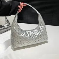 Women's Pu Leather Round Dots Streetwear Pillow Shape Zipper Tote Bag sku image 3