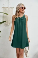 Women's A- Line Skirt Casual Elegant Sexy Round Neck Lace Sleeveless Contrast Collar Midi Dress Daily Beach main image 2