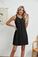 Women's A- Line Skirt Casual Elegant Sexy Round Neck Lace Sleeveless Contrast Collar Midi Dress Daily Beach main image 3