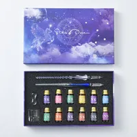 Glass Pen Dip Water Suit Crystal Pen Gift Box Student Handmade Creative Stationery Ink Pen Glass Dip Water Pen sku image 1