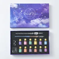 Glass Pen Dip Water Suit Crystal Pen Gift Box Student Handmade Creative Stationery Ink Pen Glass Dip Water Pen sku image 2