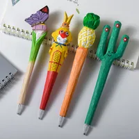 Giraffe Elephant Cute Cartoon Animal Pen Hand Carved Creative Wood Pen Wood Carving Pen DIY Gel Pen main image 1