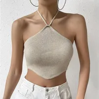 Women's Halter Style Tank Tops Lace-Up European And American Wind Streetwear Solid Color main image 2