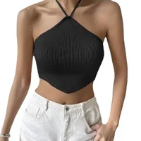 Women's Halter Style Tank Tops Lace-Up European And American Wind Streetwear Solid Color main image 1