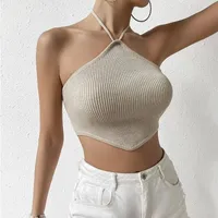 Women's Halter Style Tank Tops Lace-Up European And American Wind Streetwear Solid Color main image 4