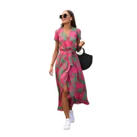 Women's Adults Lotus Leaf Skirt Temperament Commuter Urban Style V Neck Pullovers Lace-Up Short Sleeve Multicolor Maxi Long Dress Casual Party main image 4