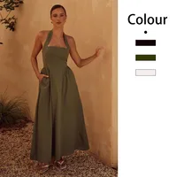 Women's Adults A- Line Skirt Temperament Commuter Intellectual Style Basic Model Square Neck Pleated Sleeveless Solid Color Midi Dress Anniversary Date main image 1