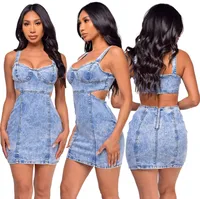 Women's Denim Dress Casual Elegant Sling Style Backless Sleeveless Solid Color Above Knee Holiday Daily main image 4