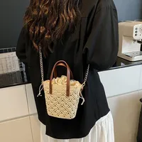 Women's Pu Leather Fabric Geometric Vacation Weave Bucket String Bucket Bag main image 3