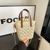 Women's Pu Leather Fabric Geometric Vacation Weave Bucket String Bucket Bag sku image 2