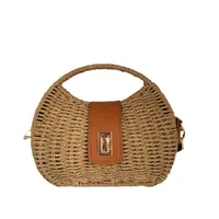 Women's Paper Color Block Vacation Streetwear Shell Lock Clasp Straw Bag main image 3