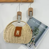 Women's Paper Color Block Vacation Streetwear Shell Lock Clasp Straw Bag main image 2