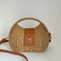Women's Paper Color Block Vacation Streetwear Shell Lock Clasp Straw Bag sku image 1