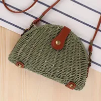 Women's Paper String Solid Color Vacation Streetwear Weave Semicircle Magnetic Buckle Straw Bag main image 2