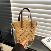 Women's Pu Leather Fabric Geometric Vacation Weave Bucket String Bucket Bag main image 4