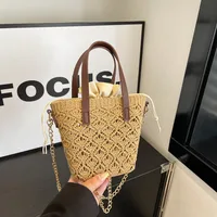 Women's Pu Leather Fabric Geometric Vacation Weave Bucket String Bucket Bag sku image 1