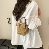 Women's Pu Leather Fabric Geometric Vacation Weave Bucket String Bucket Bag main image 6