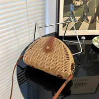 Women's Paper String Solid Color Vacation Streetwear Weave Semicircle Magnetic Buckle Straw Bag main image 3