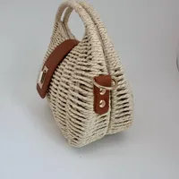 Women's Paper Color Block Vacation Streetwear Shell Lock Clasp Straw Bag main image 5