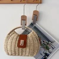 Women's Paper Color Block Vacation Streetwear Shell Lock Clasp Straw Bag sku image 2