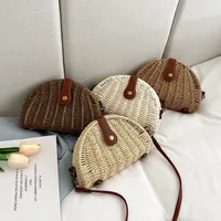 Women's Paper String Solid Color Vacation Streetwear Weave Semicircle Magnetic Buckle Straw Bag main image 1