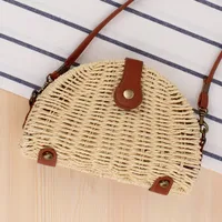 Women's Paper String Solid Color Vacation Streetwear Weave Semicircle Magnetic Buckle Straw Bag main image 5