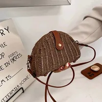 Women's Paper String Solid Color Vacation Streetwear Weave Semicircle Magnetic Buckle Straw Bag sku image 3